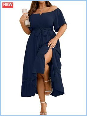 Plus Size Off Shoulder Maxi Dress Cocktail Wedding Guest Belted